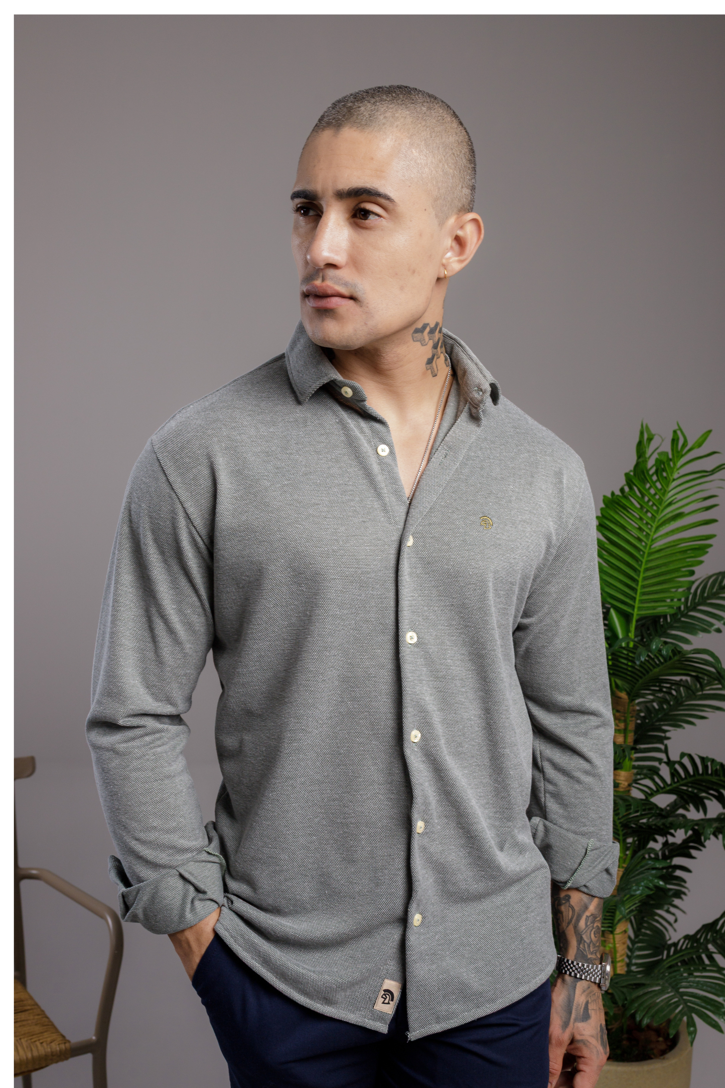 Camisa Vicenza Manga Longa Piquet Gola Tradicional Verde