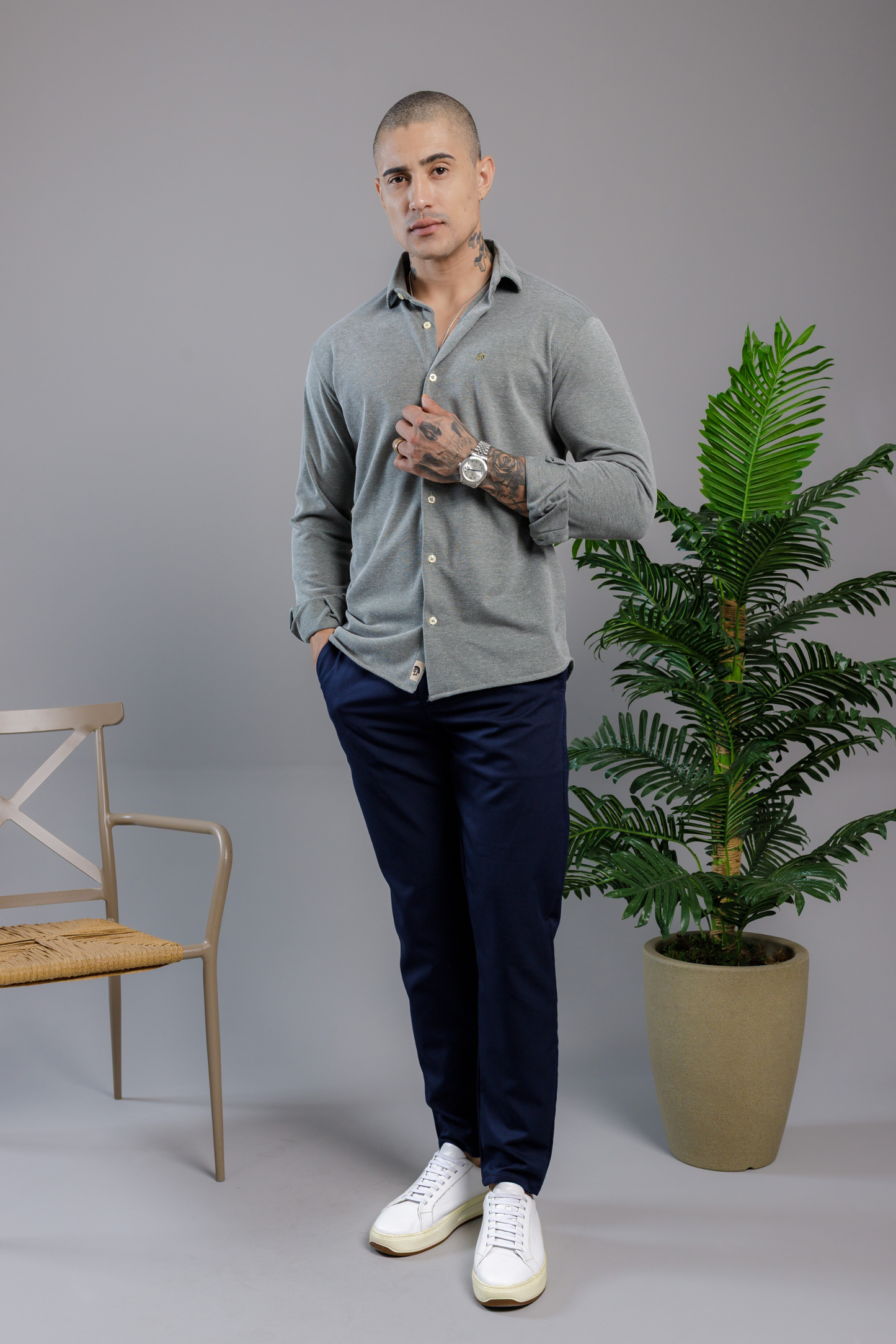 Camisa Vicenza Manga Longa Piquet Gola Tradicional Verde