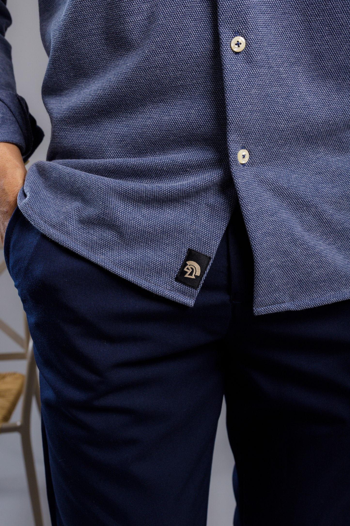 Camisa Vicenza Manga Longa Piquet Gola Tradicional Azul Marinho
