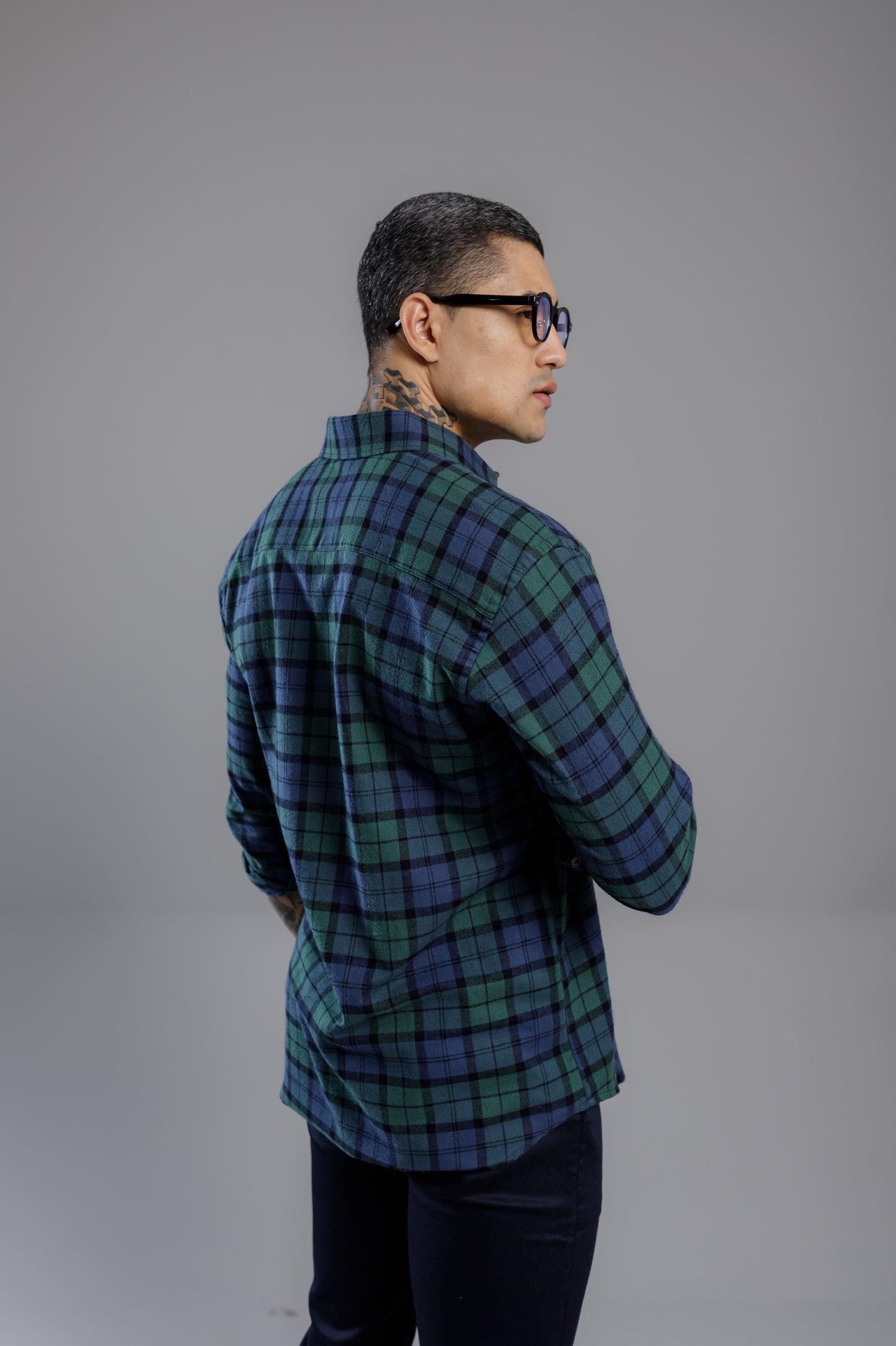 Camisa Vicenza Xadrez Origine manga Longa Azul