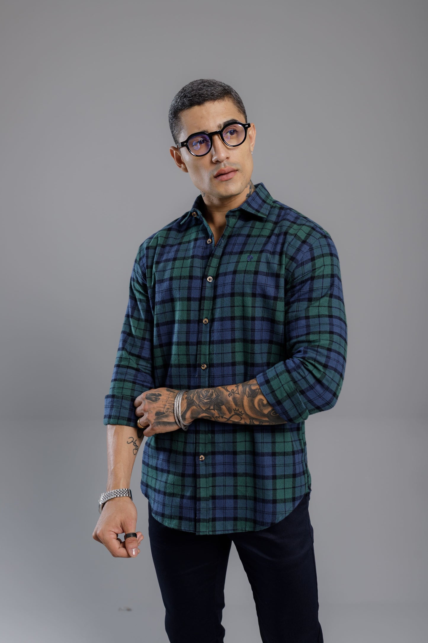 Camisa Vicenza Xadrez Origine manga Longa Azul