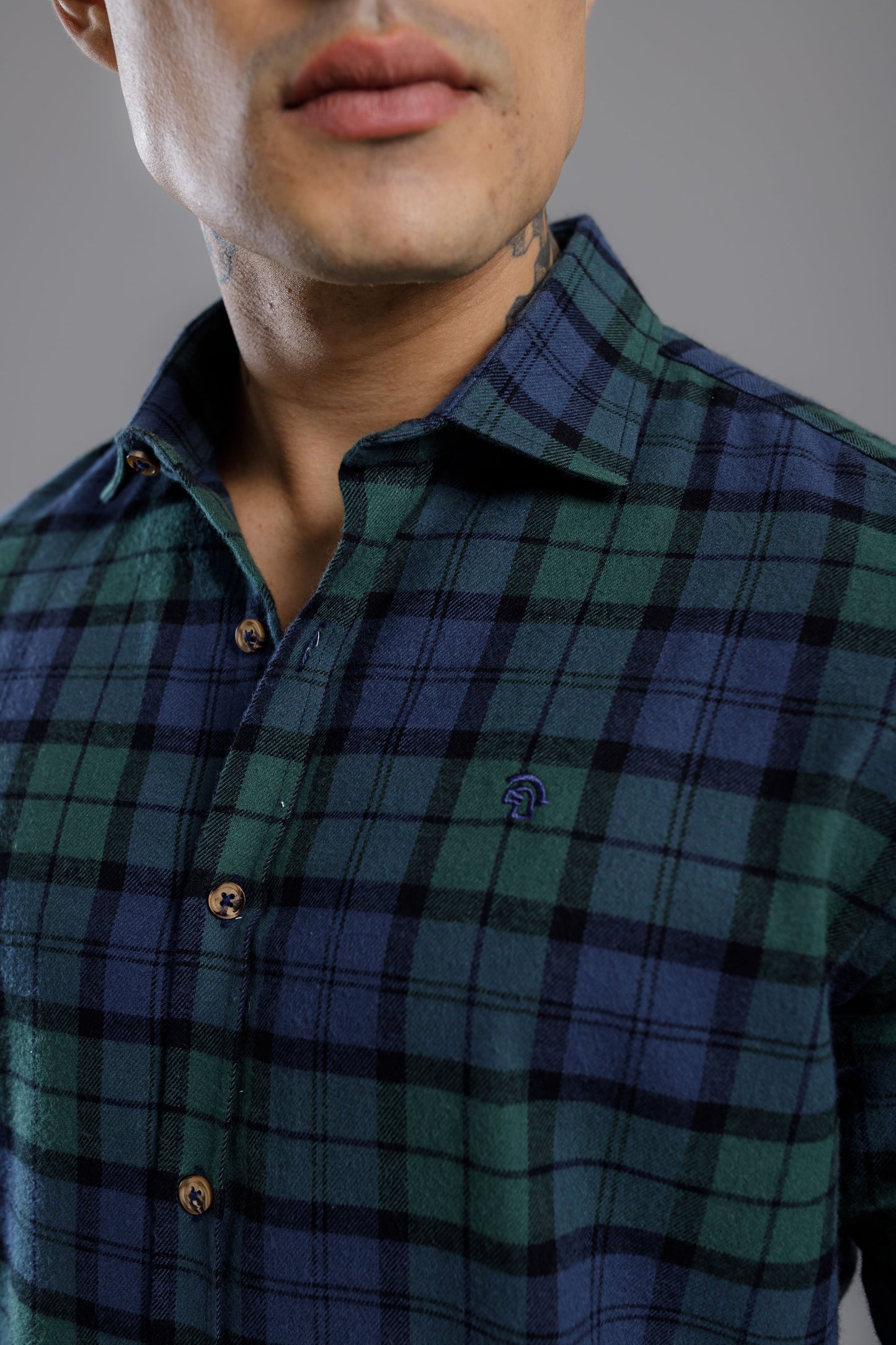 Camisa Vicenza Xadrez Origine manga Longa Azul