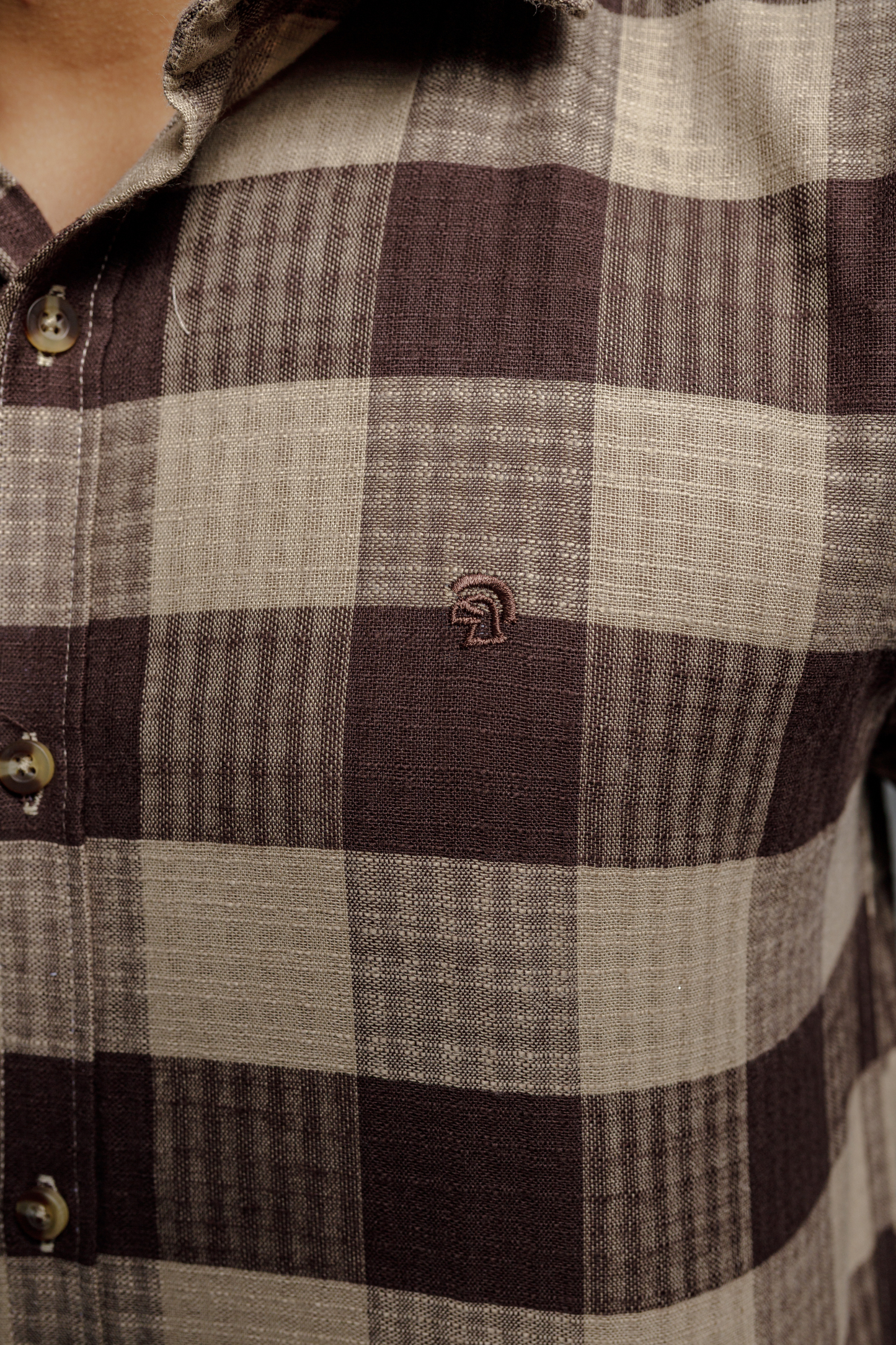 Camisa Vicenza Xadrez Origine manga Longa Marrom