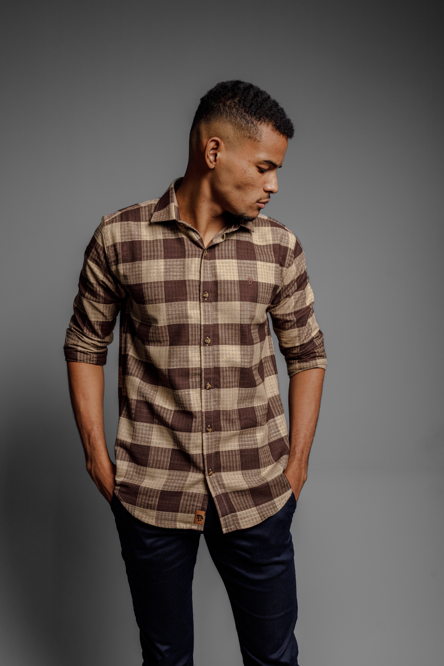 Camisa Vicenza Xadrez Origine manga Longa Marrom
