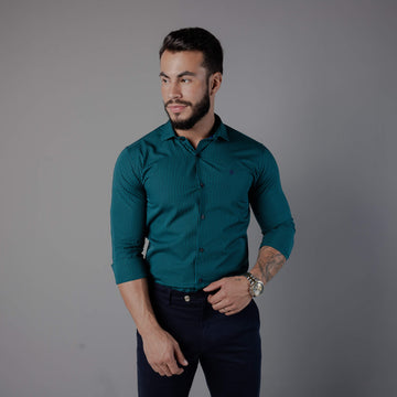 Camisa Vicenza Manga Longa Algodão Egípcio Vichy Verde Escuro