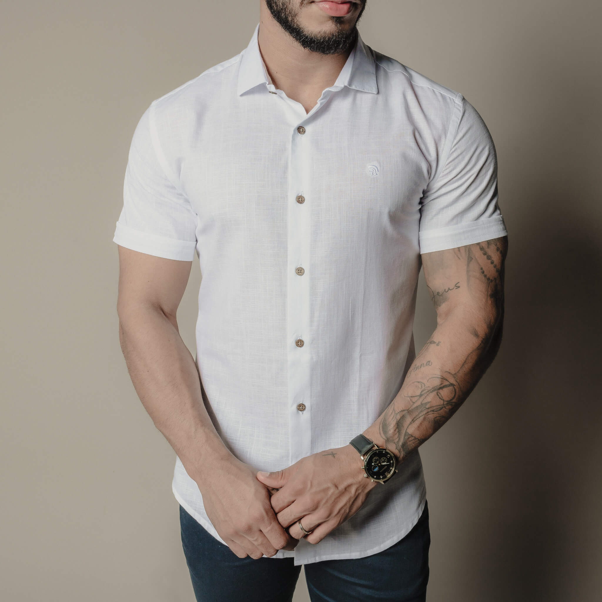 Camisas de linho cheap masculinas manga curta